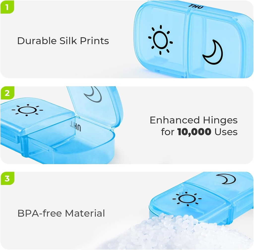 AUVON Weekly Pill Organizer 2 Times a Day with PU Leather Bag, Travel AM PM Pill Box 7 Day with One-Side Large Opening Design for Easy Filling, Portable Pill Case for Vitamins, Medication, Supplements 6