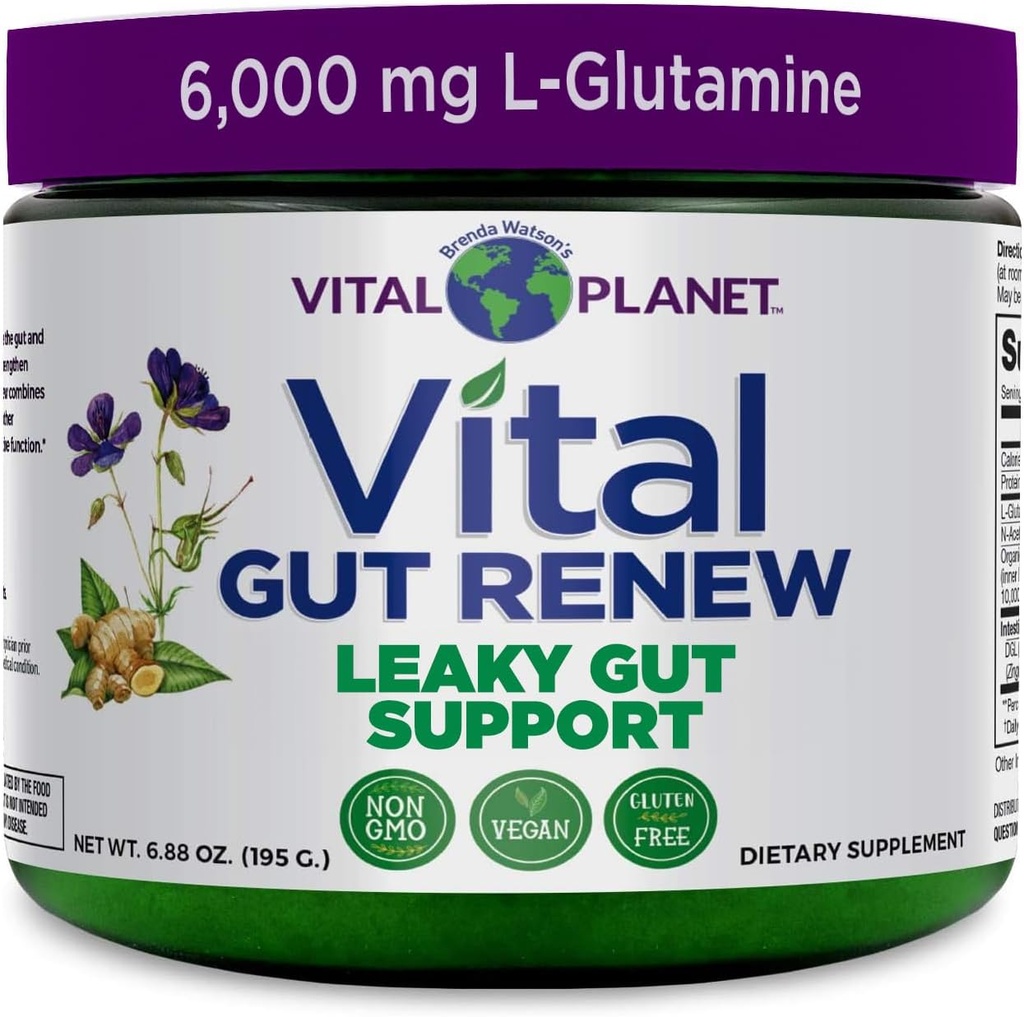 Vital Planet - Vital Gut Renew Powder Supplement for Leaky Gut Repair with L-Glutamine, Marshmallow and Ginger Root, DGL Licorice Root and Organic Aloe Vera, L Glutamine 6000mg 6.88 oz 2