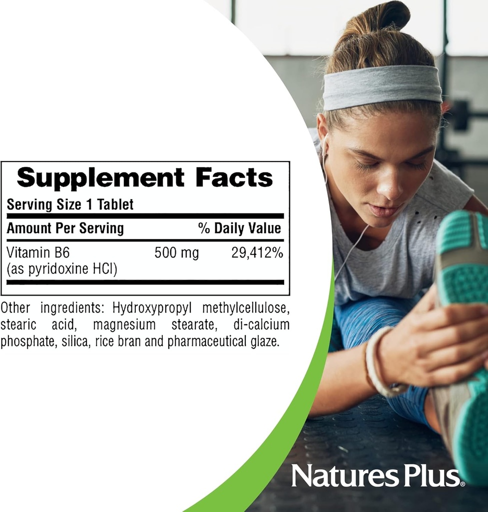 NaturesPlus Vitamin B6 (Pyridoxine HCI), Sustained Release - 500 mg, 60 Vegetarian Tablets - Energy & Metabolism Booster, Memory, Mood, Immune Support Supplement - Gluten-Free - 60 Servings 6
