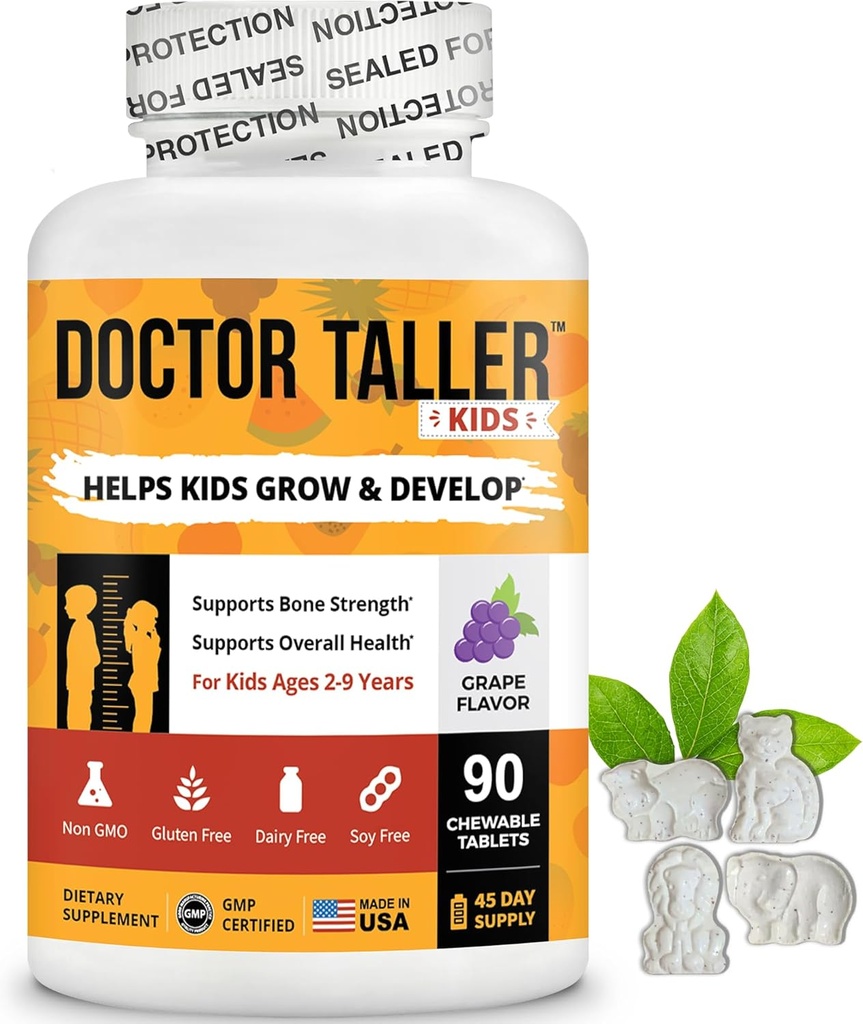 Doctor Taller Kids - Kids Multivitamins, Toddler Vitamins - Support Bone Strength, Enhanced Immunity with Calcium, Multivitamins for Ages 2 to 9 - Grape Flavor - 90 Chewable Tablets | 6 Weeks Supply 2