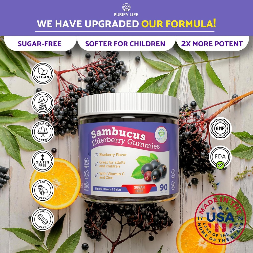 Purify Life Sugar-Free Elderberry Gummies with Vitamin C & Zinc for Adults and Kids, Immune Support Supplement for Respiratory Health, Sambucus Elderberry Antioxidant Gummies - Vegan, 90 Count 3
