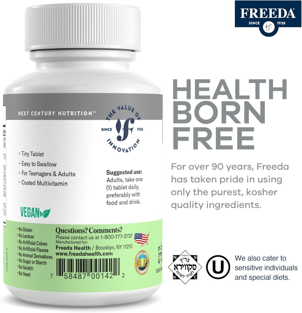 Freedavite Tiny Tablet - Moderate Multivitamin for Men and Women - Pure Vitamin A, C, D, E, B1, B2, B6, B12, Biotin, Calcium, Zinc, Iron, Magnesium, Manganese, Copper, Selenium, Iodine - 250 Count 4