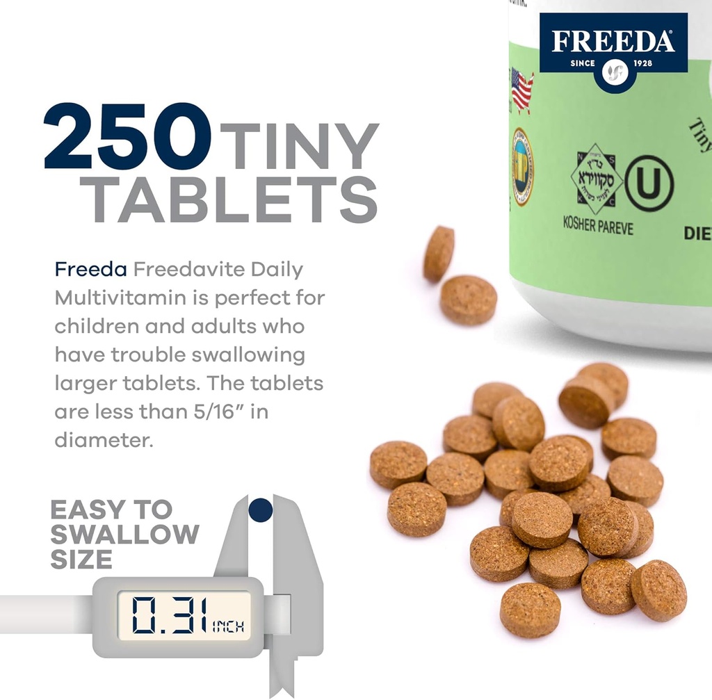 Freedavite Tiny Tablet - Moderate Multivitamin for Men and Women - Pure Vitamin A, C, D, E, B1, B2, B6, B12, Biotin, Calcium, Zinc, Iron, Magnesium, Manganese, Copper, Selenium, Iodine - 250 Count 6