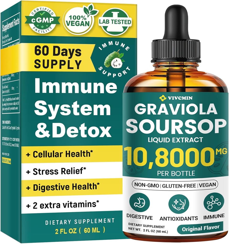 Graviola Soursop Leaf Extract Liquid - Soursop Bitters Liquid, Support Immune, Relax, Liver and Sleep | Non-GMO, Sugar & Gluten Free, Original Flavor, 2 Fl Oz 2
