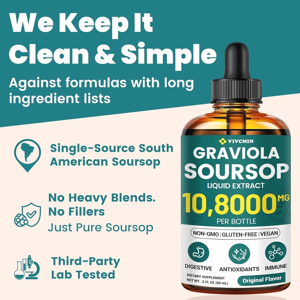 Graviola Soursop Leaf Extract Liquid - Soursop Bitters Liquid, Support Immune, Relax, Liver and Sleep | Non-GMO, Sugar & Gluten Free, Original Flavor, 2 Fl Oz 6