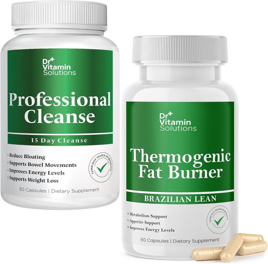 DR VITAMIN SOLUTIONS Professional Detox Cleanse and Thermogenic Fat Burner Bundle - 15 Day Cleanse for Weight Management, Gut Health, and Bloating Relief - 90 Caps 2