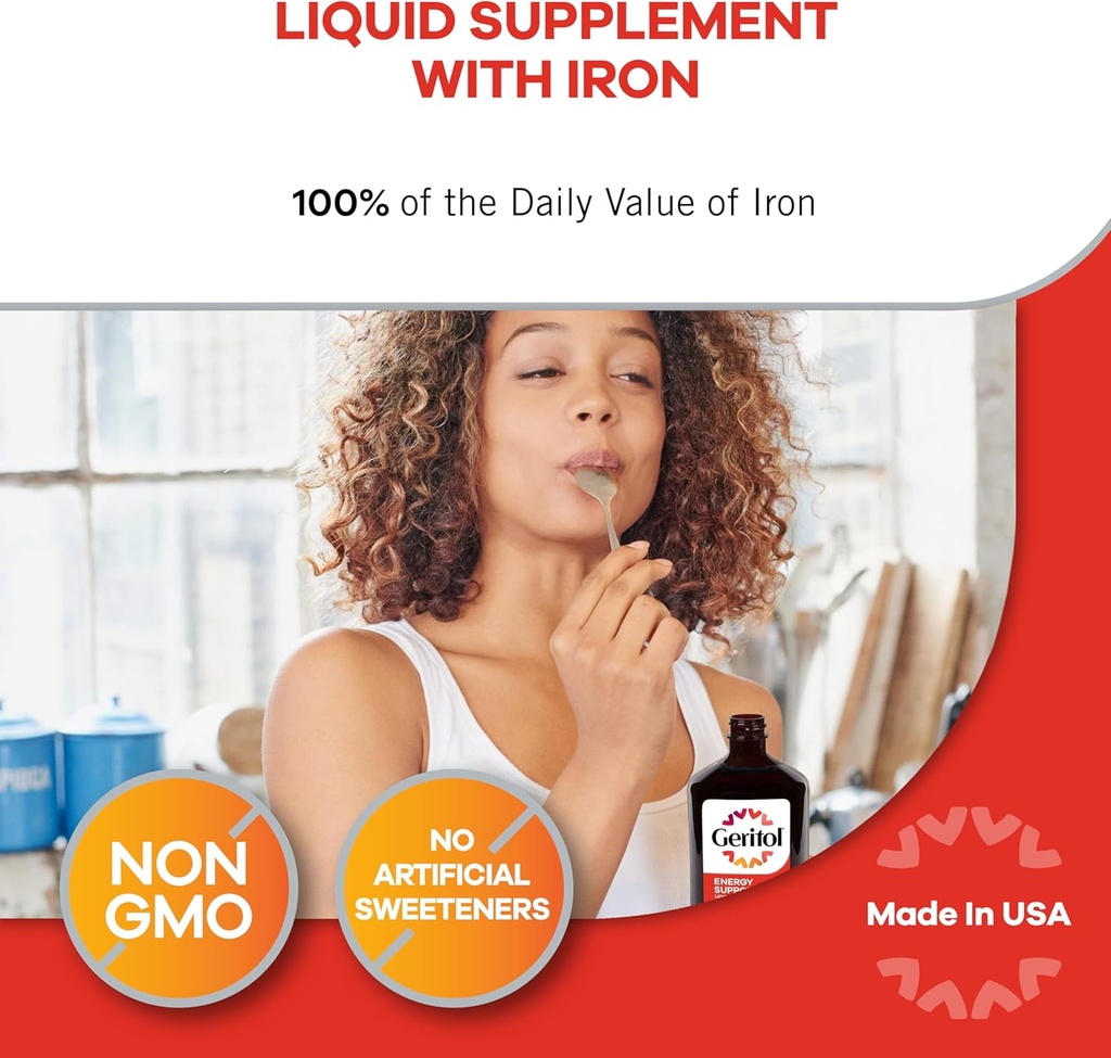Geritol Liquid Vitamin and Iron Supplement, Energy Support, Contains High Potency B-Vitamins and Iron, Pleasant Tasting, Easy to Swallow, No Artificial Sweeteners, Non-GMO, 12 Oz, 3 Pack 5