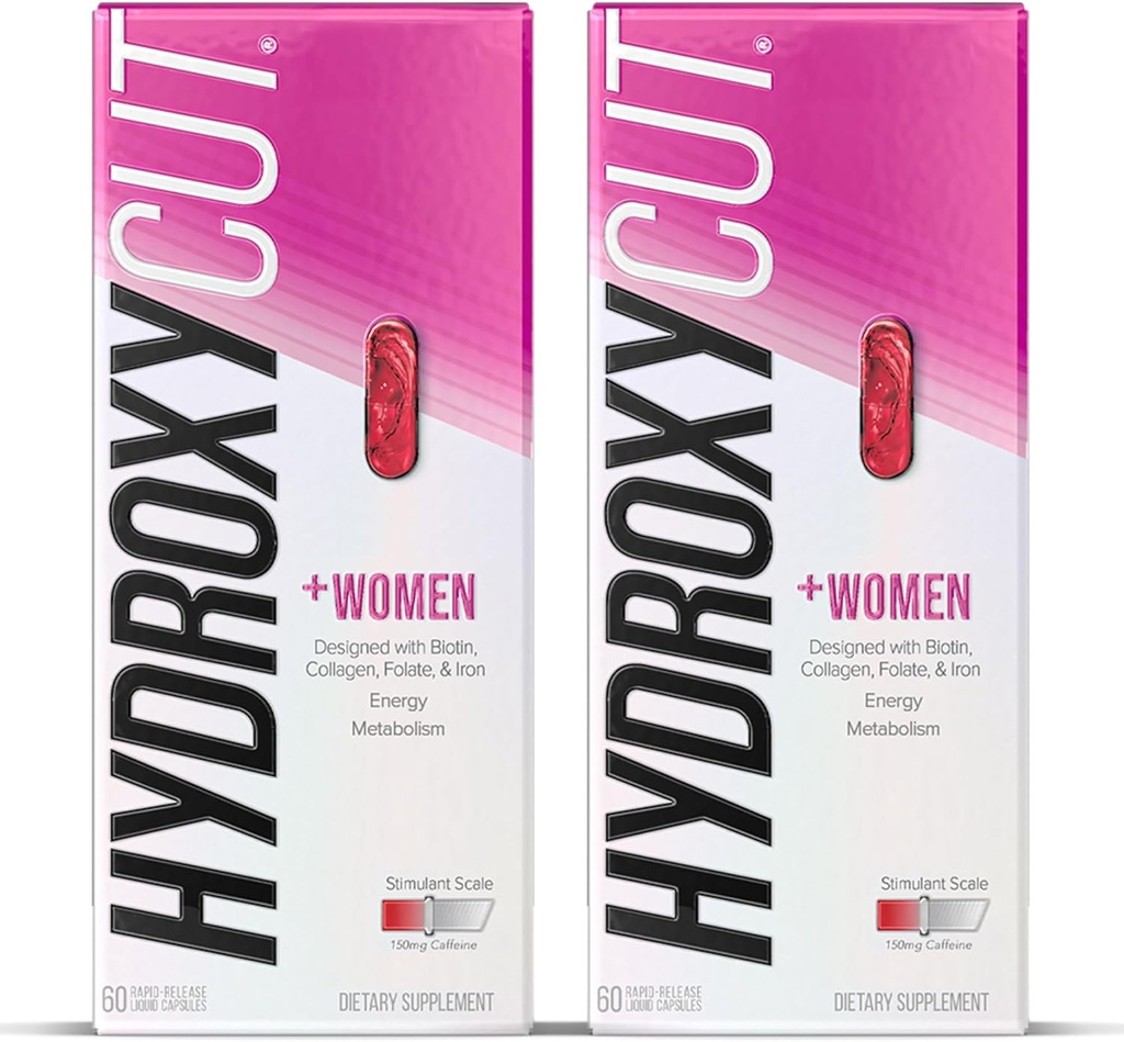 Hydroxycut +Women - 60 Rapid-Release Liquid Capsules, Pack of 2 - Includes Biotin, Collagen, Folate & Iron 2