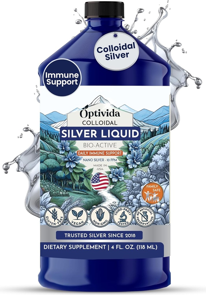 Optivida Health Colloidal Silver Liquid (32 oz) – Premium Nano Silver Colloidal Supplement for Daily Wellness & Immune Support, Natural Liquid Silver Hydrosol for Adults & Kids, Non-GMO, Gluten-Free 2