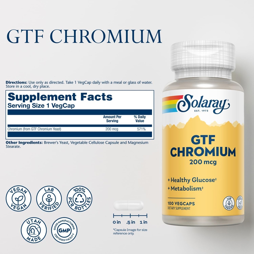Solaray GTF Chromium Capsules, 200mcg, 100 Count 3