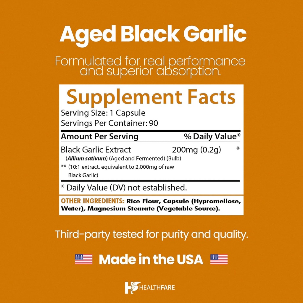 Healthfare Aged Black Garlic Supplement Pills | 2000mg Equivalent | 2 Bottles, 180 Vegan Capsules | Fermented Odorless Garlic Extract | Non-GMO, Gluten-Free | Made in USA 4