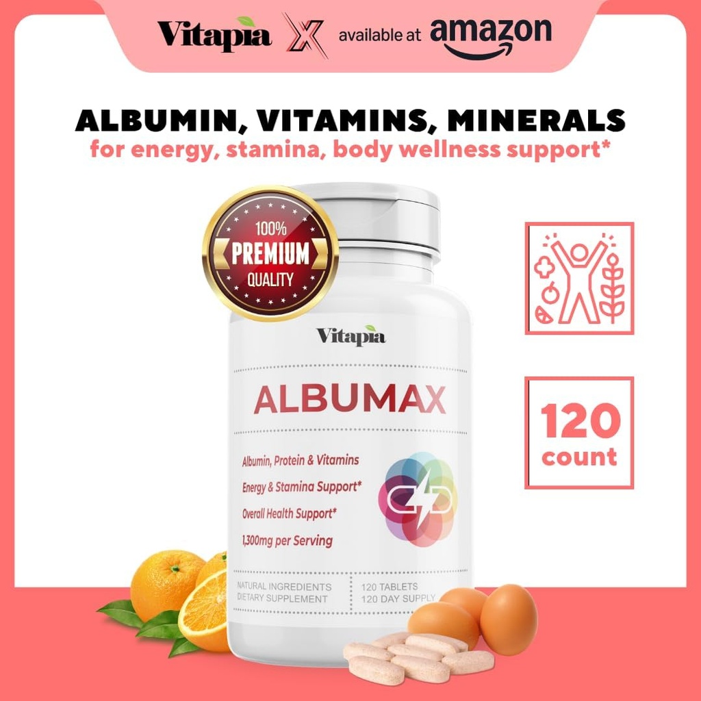 Albumin Supplement with Vitamin B Complex, Amino Acids, Egg White & Whey Protein Powder - Energy, Stamina, Immune, Wellness Support - 120 Tablets, Non-GMO, Gluten-Free 3
