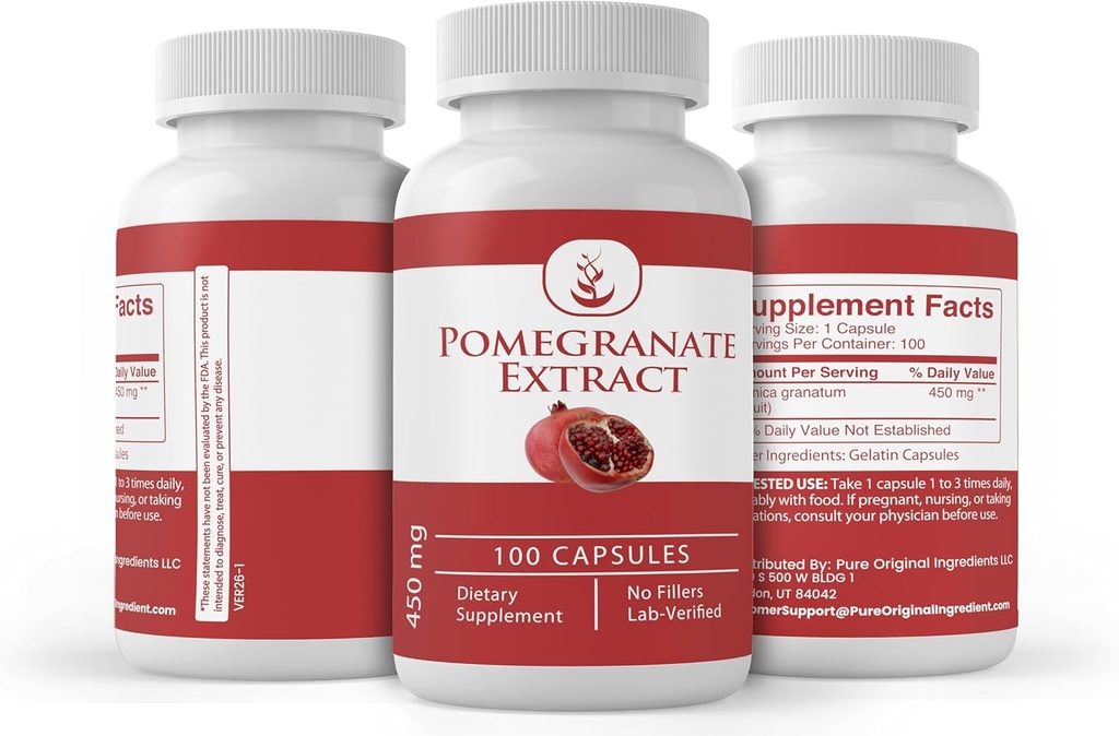 Pure Original Ingredients Pomegranate Extract, (100 Capsules) Always Pure, No Additives Or Fillers, Lab Verified 5