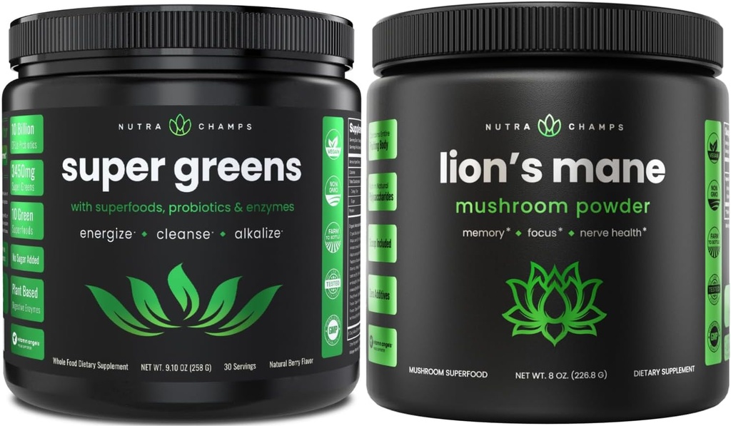 NutraChamps Greens Super Food Powder & Lion's Mane Powder 2