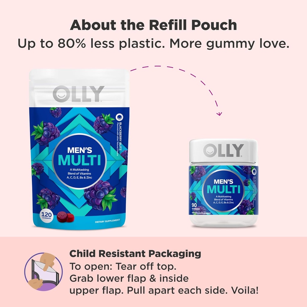 OLLY Men's Multivitamin Gummy, Immune Support, Vitamins A, C, D, E, B, Lycopene, Zinc, BlackBerry, 60 Day Supply - 120 Count 6