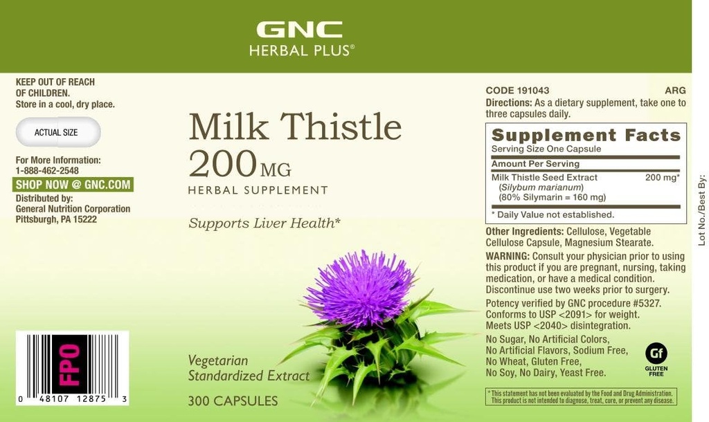 GNC Herbal Plus Milk Thistle 200mg Supplement, Vegetarian, Supports Healthy Liver Function, 100 Servings 4