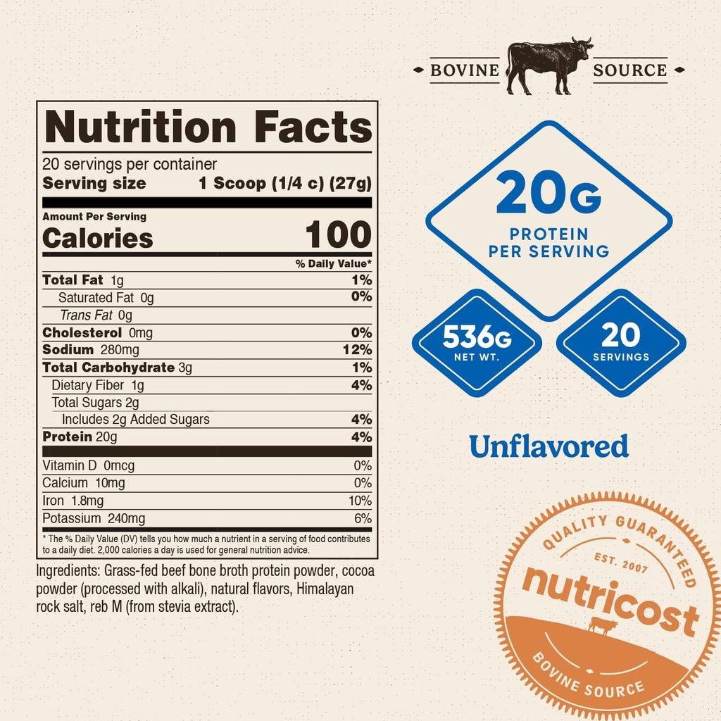 Nutricost Beef Bone Broth Protein Powder Chocolate (20 Servings) - Gluten-Free, GMO-Free 3