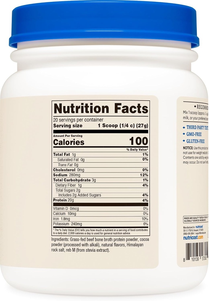 Nutricost Beef Bone Broth Protein Powder Chocolate (20 Servings) - Gluten-Free, GMO-Free 6