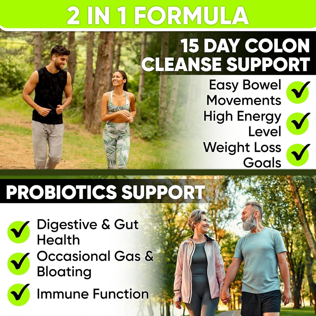 15 Day Gut Cleanse Detox for Women & Men - Advanced 15 Days Colon Cleanse with Probiotics and Psyllium Husk for Constipation Relief, Digestive Health, Colon Cleanser & Gut Health.60 Caps. 3