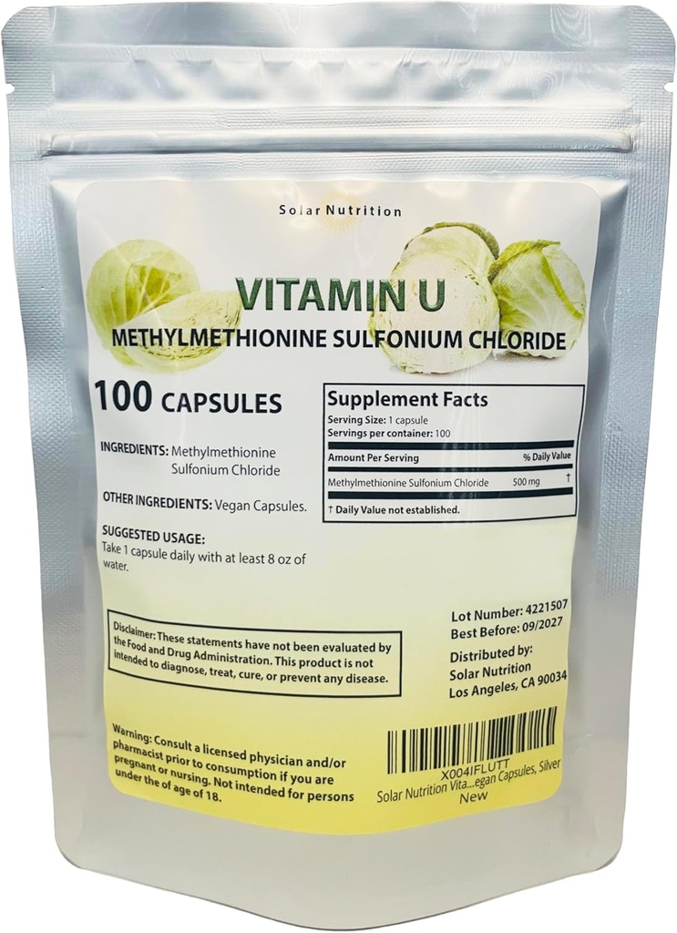 Vitamin U, Methylmethionine Sulfonium Chloride 500 mg, 100 Vegan Capsules, Silver 2
