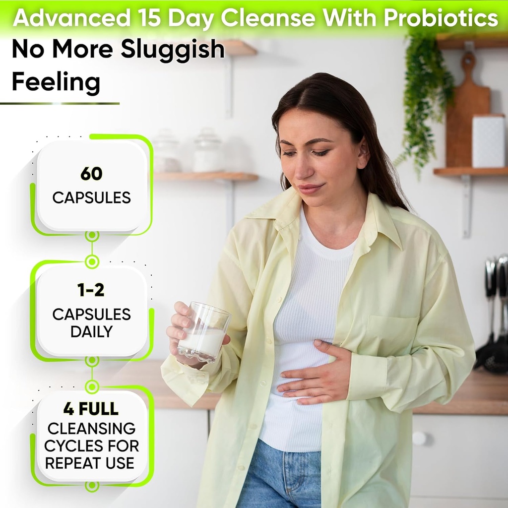 15 Day Gut Cleanse Detox for Women & Men - Advanced 15 Days Colon Cleanse with Probiotics and Psyllium Husk for Constipation Relief, Digestive Health, Colon Cleanser & Gut Health.60 Caps. 5