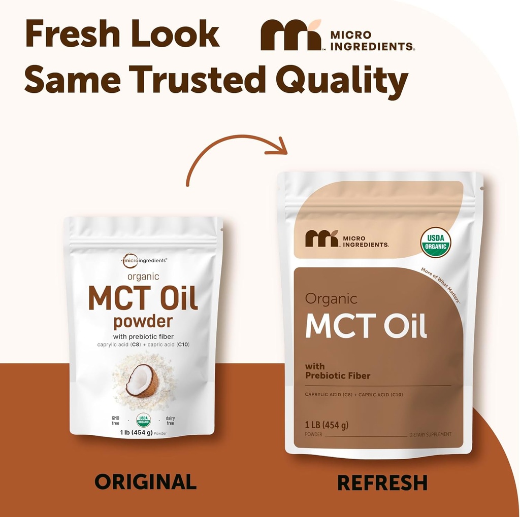 Organic MCT Oil Powder with Prebiotic Fiber,1 Pound(16 Ounce), Fast Fuel for Body and Brain, C8 MCT Oil for Coffee Creamer, No GMOs, Keto Diet, Vegan 3