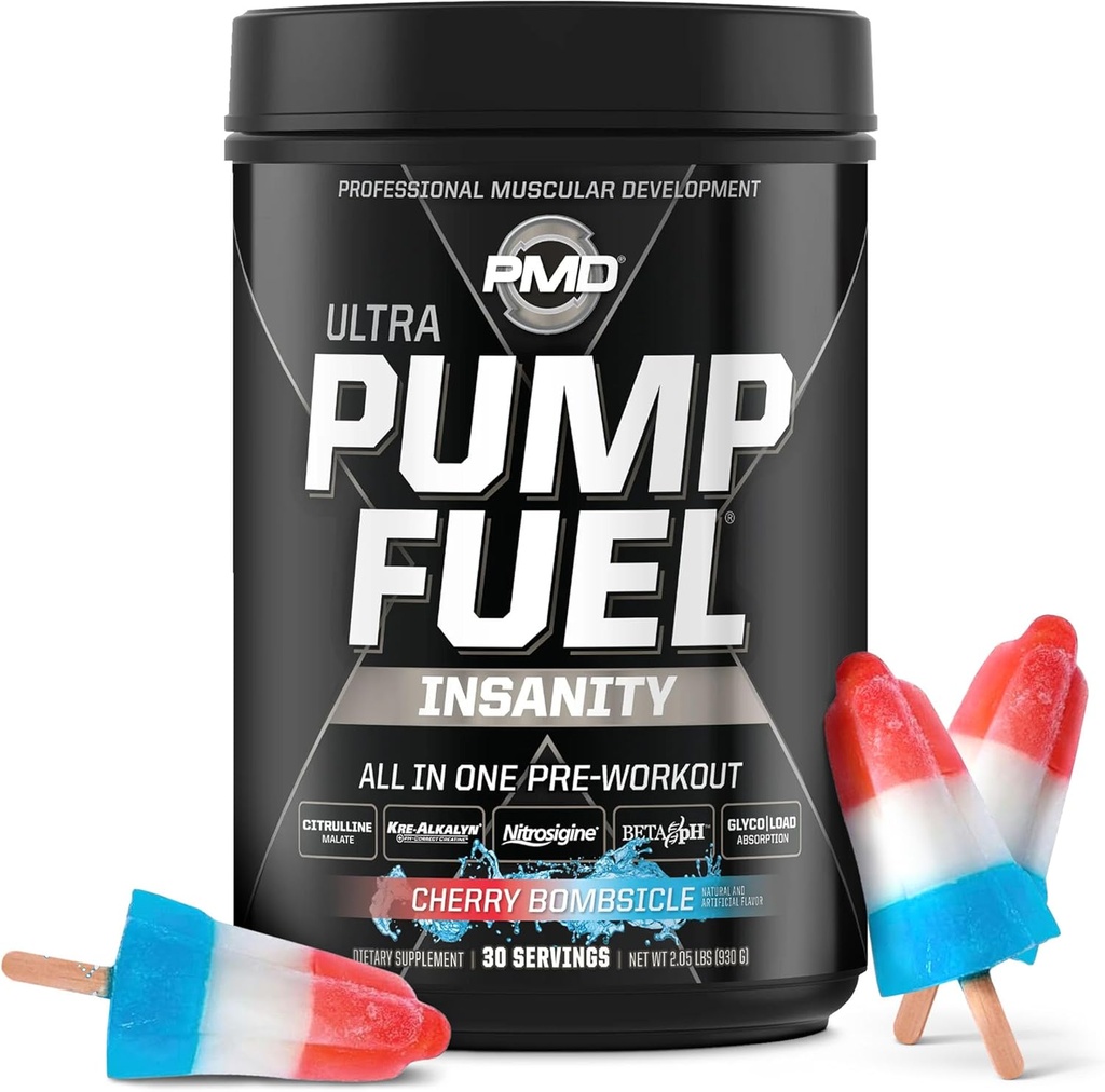 PMD Sports Pump Fuel Ultra Insanity - Premium Pre Workout Powder & Muscle Pump, Greater Focus, Endurance & Recovery, Premium Creatine, Arginine & Beta Alanine - Cherry Bombsicle (30 Servings) 2