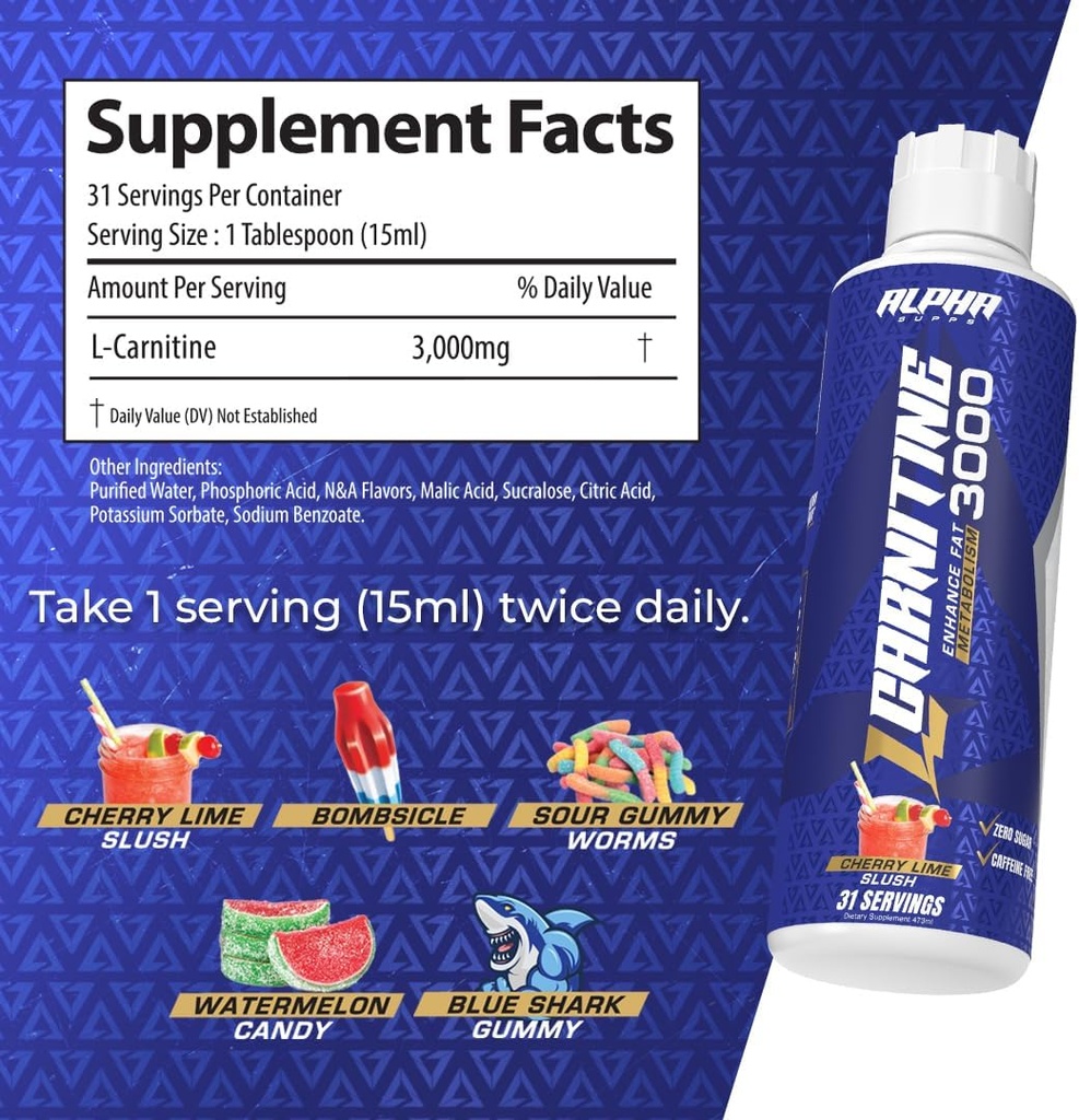 Alpha Supps L Carnitine Liquid 3000 | Stimulant-Free L-Carnitine Supplement for Men & Women | Pre-Workout Energy Boost & Muscle Recovery | Zero Sugar, Fat, & Carbs | 31 Servings (Blue Gummy) 4