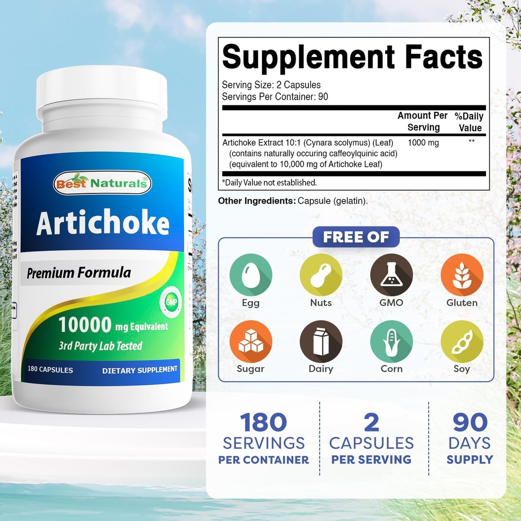 Best Naturals Artichoke Extract 1000 mg Per Serving- 3rd Party Lab Tested - 180 Capsules 3