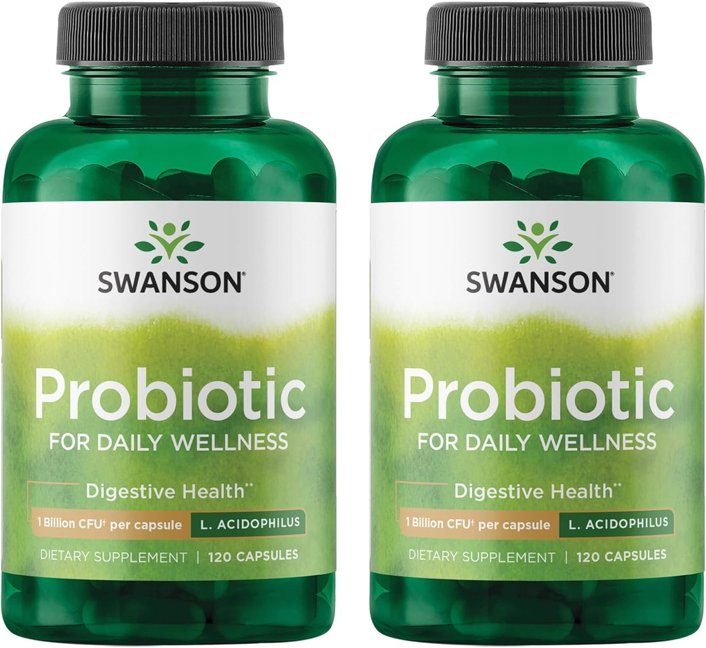 Swanson Probiotic - Digestive Health Supplement w/ 1 Billion CFU per Capsule - Natural Formula Supporting Bowel Regularity & Daily Wellness - (120 Capsules) (2 Pack) 2