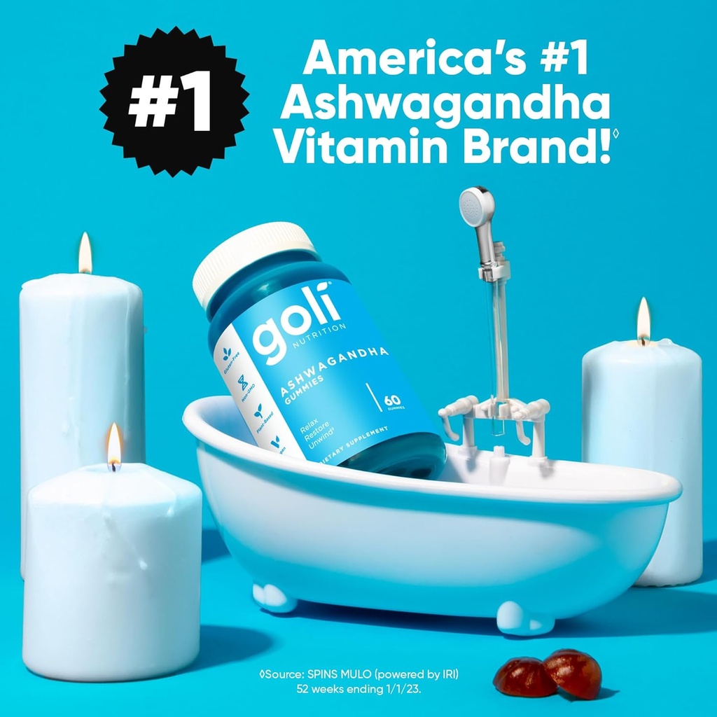 Goli Ashwagandha & Vitamin D Gummy - 180 Count - Mixed Berry, KSM-66, Vegan, Plant Based, Non-GMO, Gluten-Free & Gelatin Free Relax. Restore. Unwind, Pack of 3 3