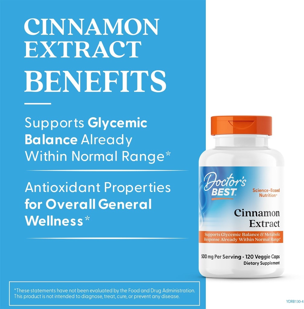 Doctor's Best Cinnamon Extract with CinSulin, Supports Glycemic Balance & Metabolic Response Already Within Normal Range, Non-GMO, Gluten Free, Soy Free, Vegan 120 Veggie Caps 3