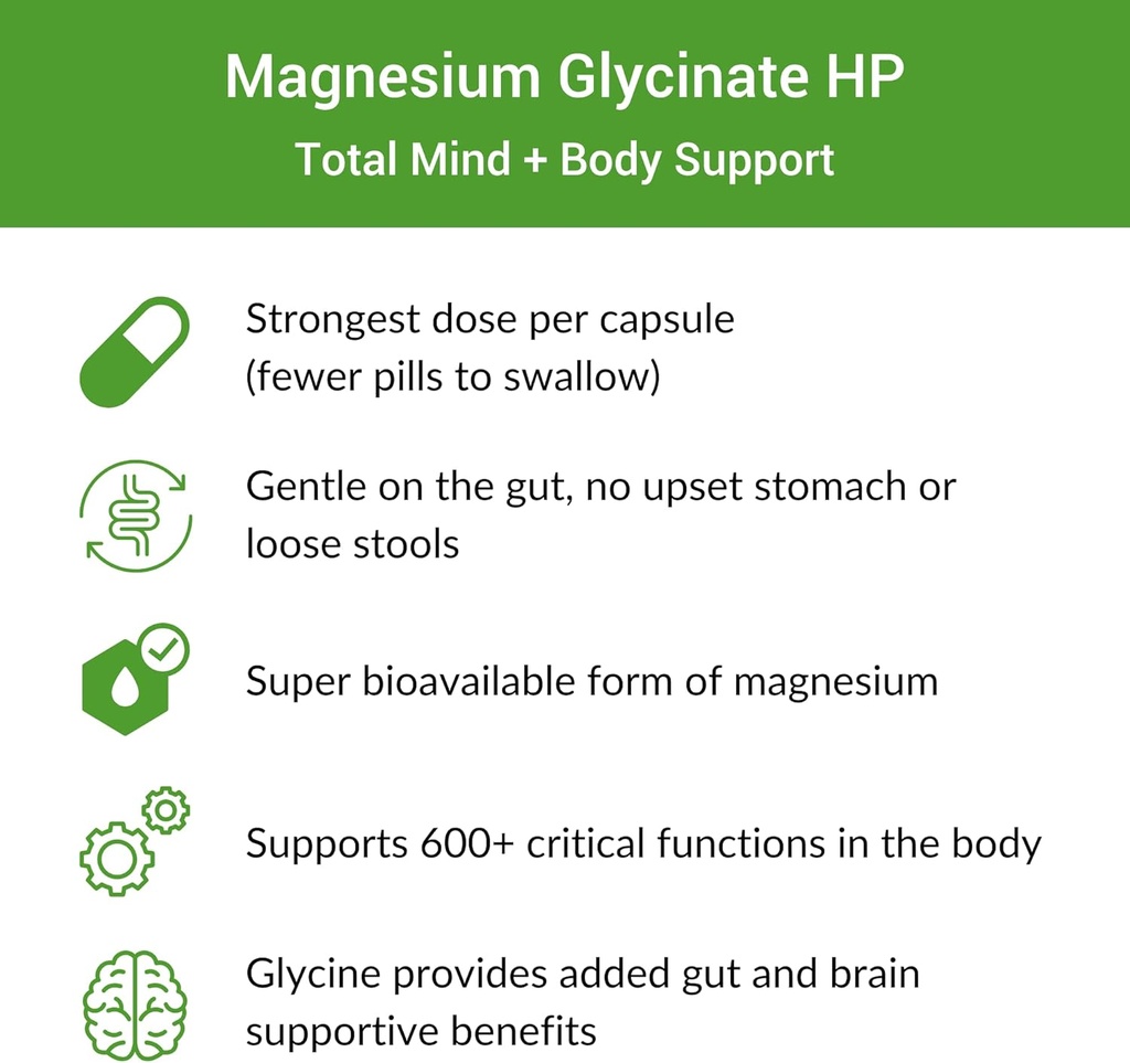 Healthy Gut Magnesium-HP | Ultra Pure Glycinate with Zero Fillers | 180 mg Magnesium Glycinate | 60 Servings 6