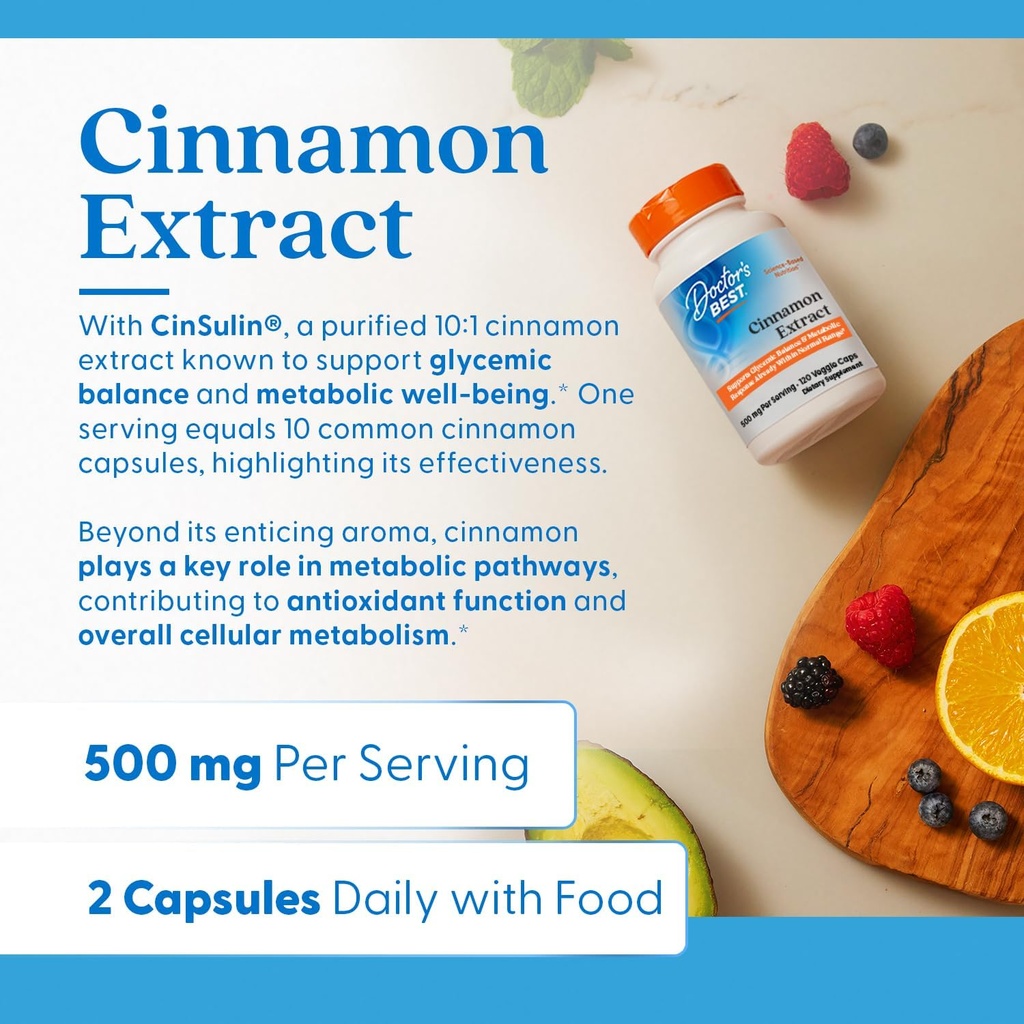 Doctor's Best Cinnamon Extract with CinSulin, Supports Glycemic Balance & Metabolic Response Already Within Normal Range, Non-GMO, Gluten Free, Soy Free, Vegan 120 Veggie Caps 5