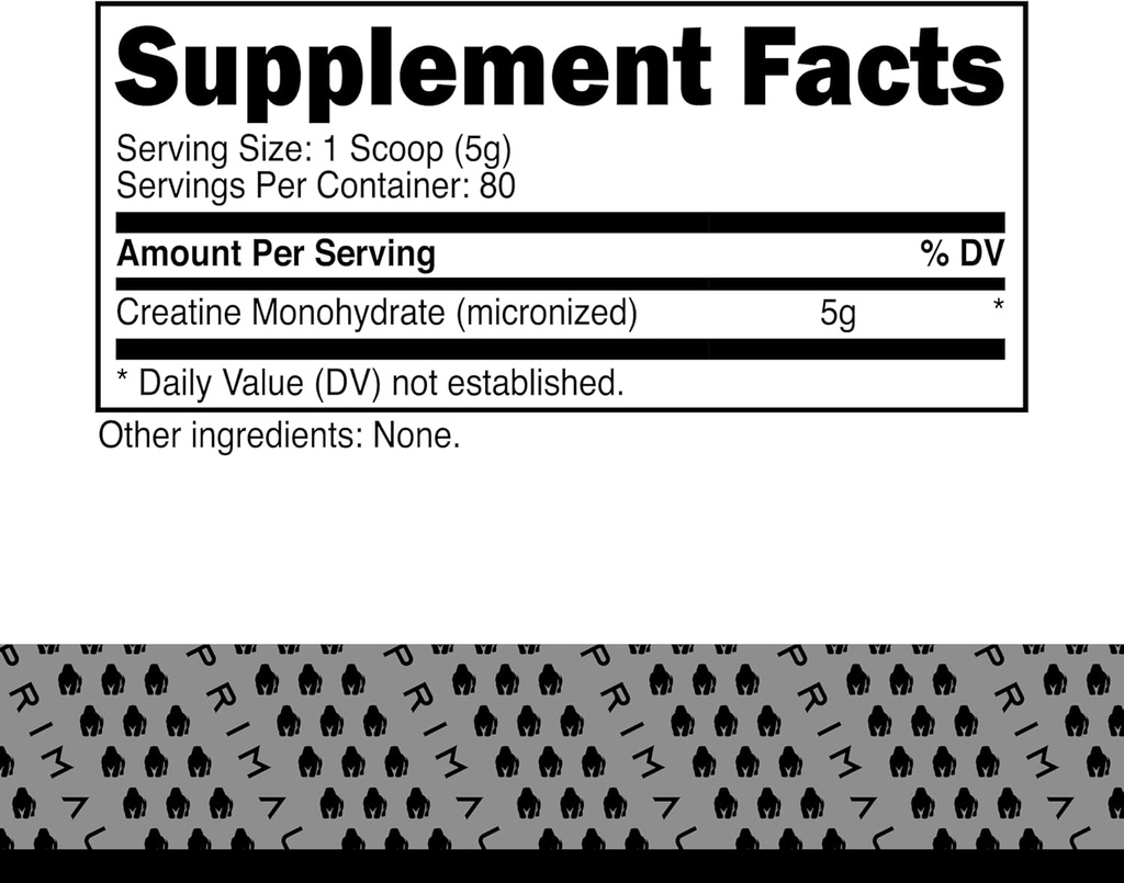 Primal Creatine Monohydrate Powder (400 Grams) | Unflavored Micronized Creatine Muscle Development Supplement for Pre-Workout & Recovery | 5g Creatine Monohydrate per Serving 4