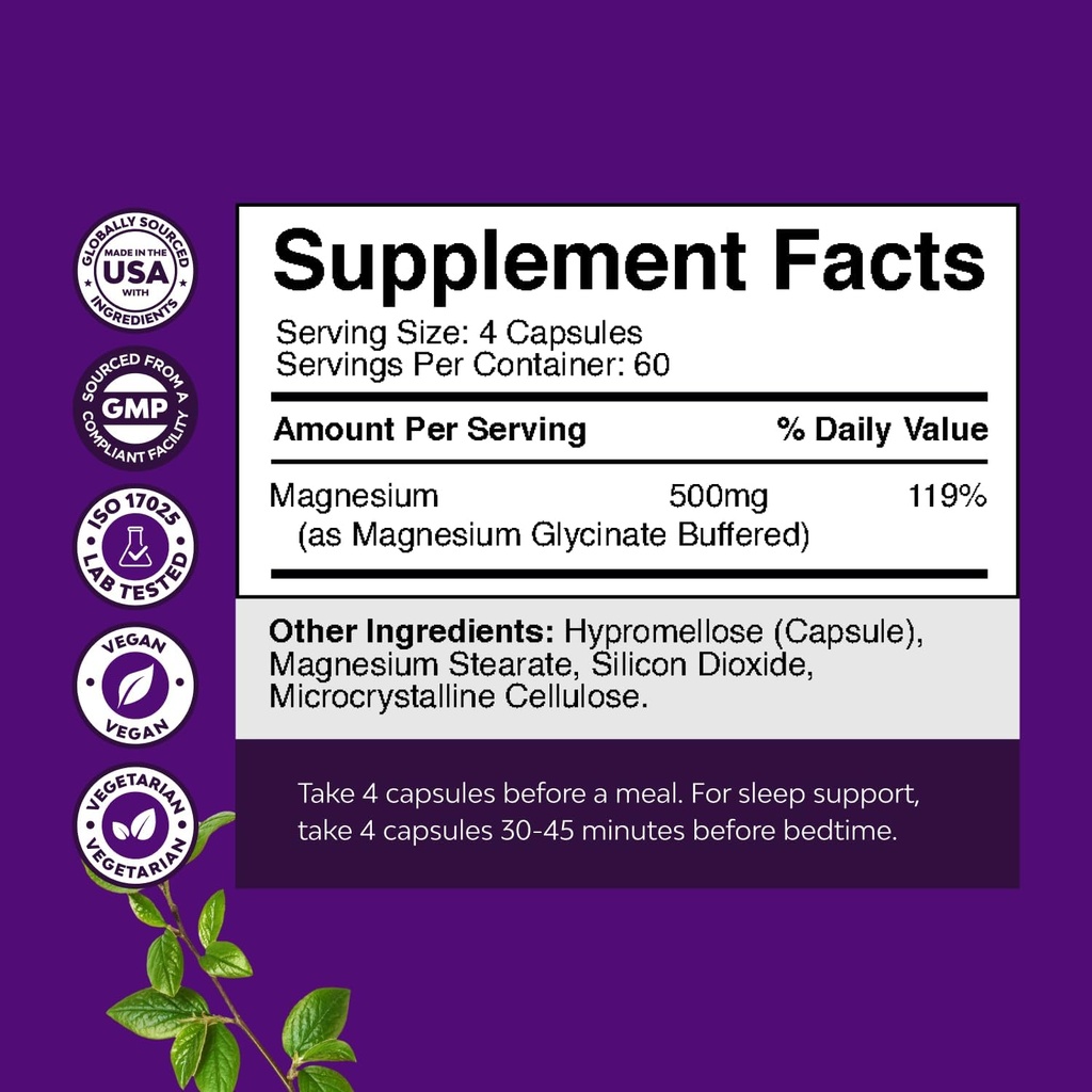 Bundle of High Absorption Magnesium Glycinate Capsules for Calming Sleep Plus Muscle Bone & Nerve Support and Multi Collagen Protein Powder for Women and Men - Hair Skin and Nails Vitamins 3