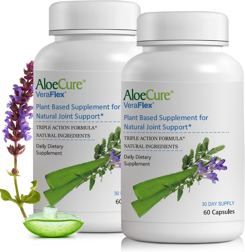 AloeCure VeraFlex Natural Joint Health Supplement with USDA Organic Aloe Vera - Plant-Based Capsules to Support Joint Comfort, Mobility and Flexibility - 60 Capsules x 2 Btls 2
