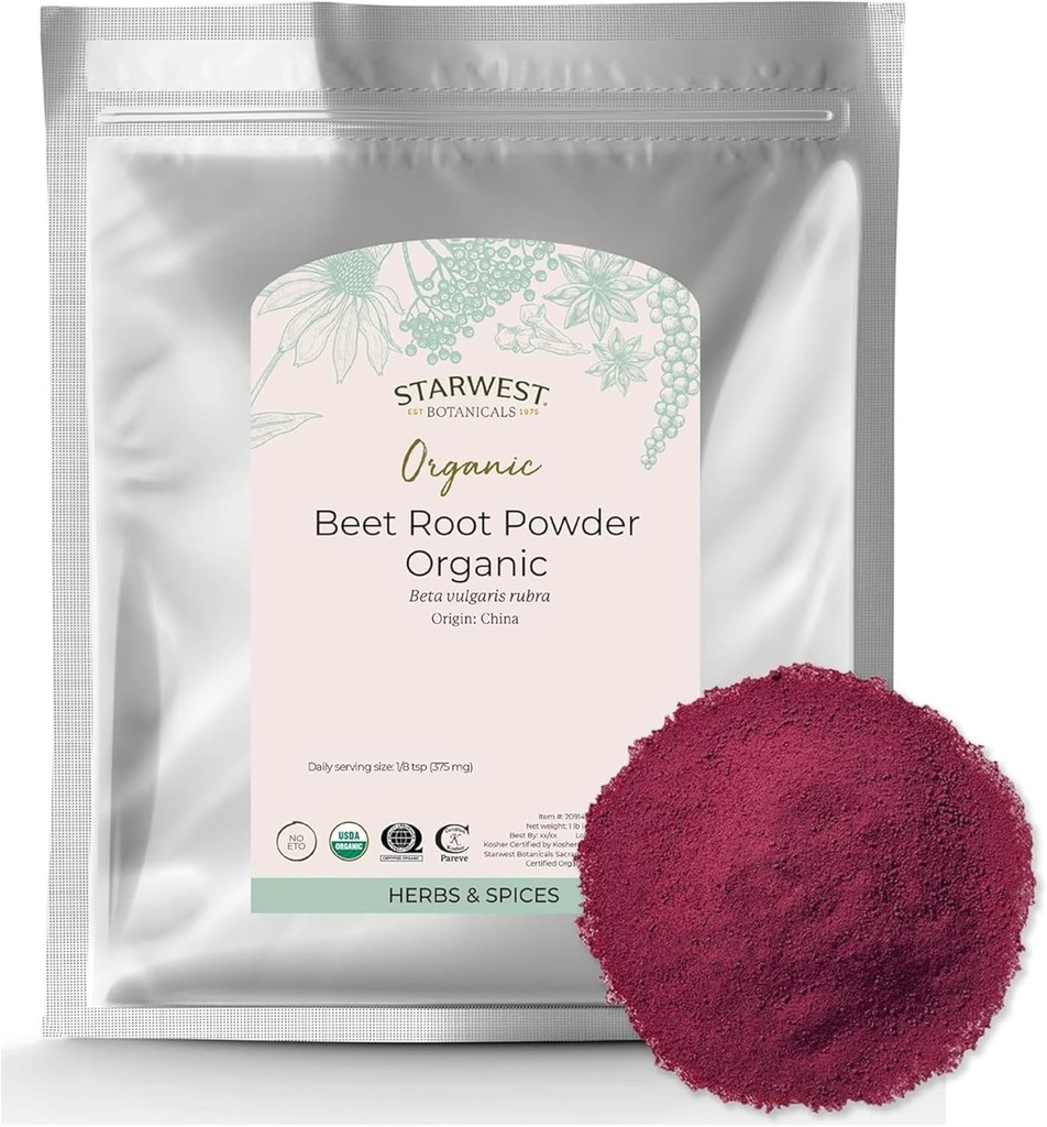 Starwest Botanicals Organic Beet Root Powder for Men & Women - Use for Juice, Smoothies, & Tea, Natural Energy Support, Ground Beet Root, Certified Kosher, Non-GMO - Bulk 1 lb Bag 2
