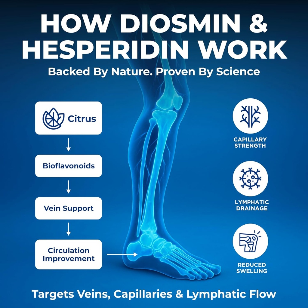 We Like Vitamins Vein Vitality 1250mg Diosmin Hesperidin Complex for Varicose Veins Treatment, Horse Chestnut, Butchers Broom, Bioflavonoids - Supports Blood Circulation for Leg Veins- 60 Capsules 5