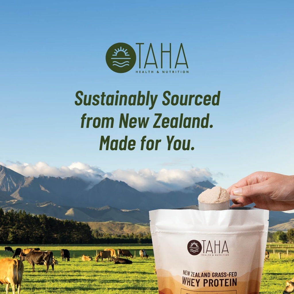 Taha Health & Nutrition Chocolate Flavored Whey Protein Concentrate Powder, 25g Protein, 140 Calories, 2g Sugar | New Zealand Grass-Fed, Free-Range Dairy | Gluten and Soy Free, Keto, Kosher | 2LB 4