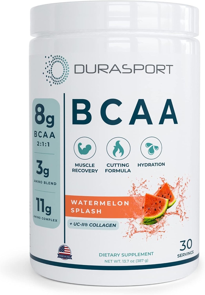 Durasport – 11g Sport BCAA | Muscle Recovery, Energy & Hydration Post Workout +UC-II Collagen | 8 Grams 2:1:1 Branched Chain Amino Acids + 3g Amino & Hydration Blend | Watermelon, 30 Serv 2