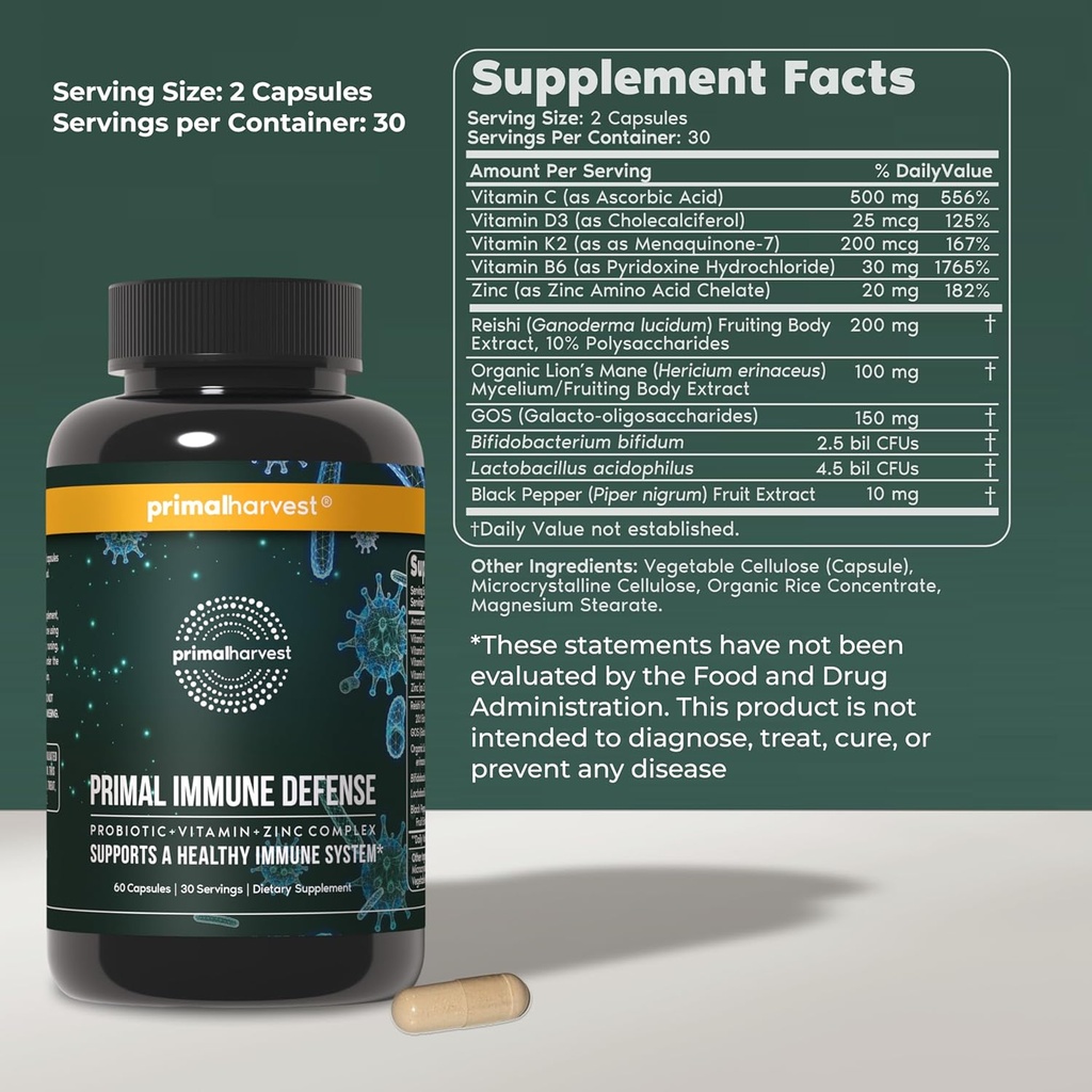 Magnesium Supplement & Immune Defense Supplements for Women and Men by Primal Harvest - Joint Support Capsules and Probiotic + Zinc + Vitamin Complex Pills Bundle 3