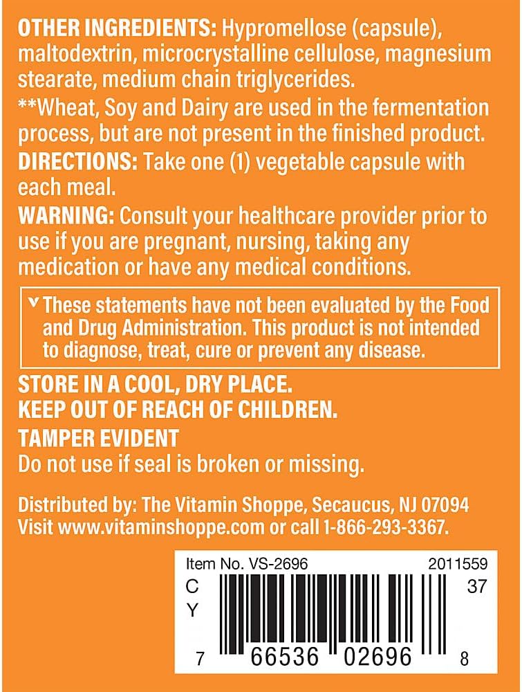 The Vitamin Shoppe Digestive Enzymes- Comprehensive Formula for Fats, Carbohydrates, and Protein Digestion - Aids Gluten and Dairy Breakdown and Supports Nutrient Absorption (180 Vegetable Capsules) 5