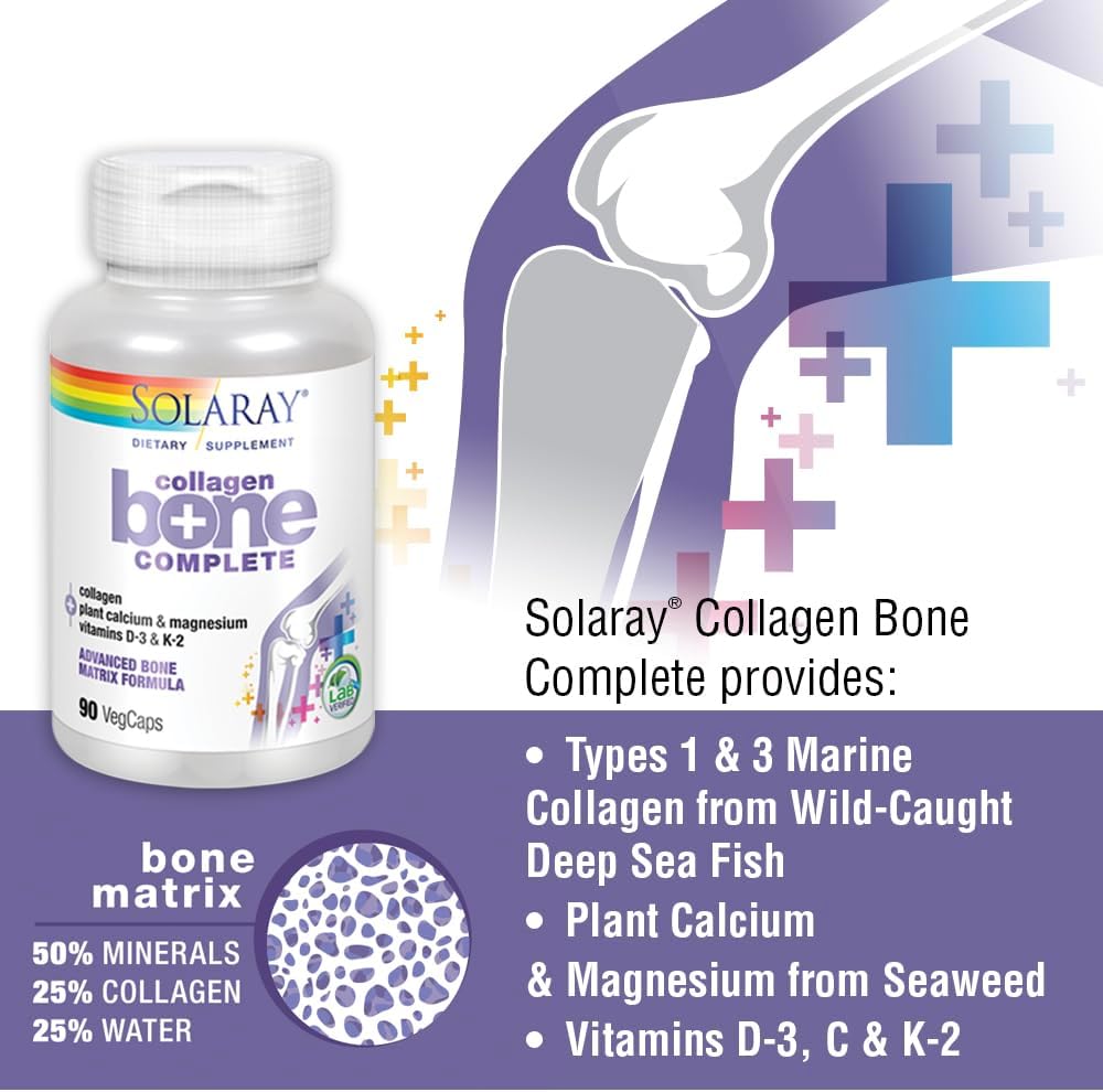SOLARAY Collagen Bone Complete | Advanced Bone Matrix Formula with Plant Calcium & Magnesium | 30 Servings | 90 VegCaps 5