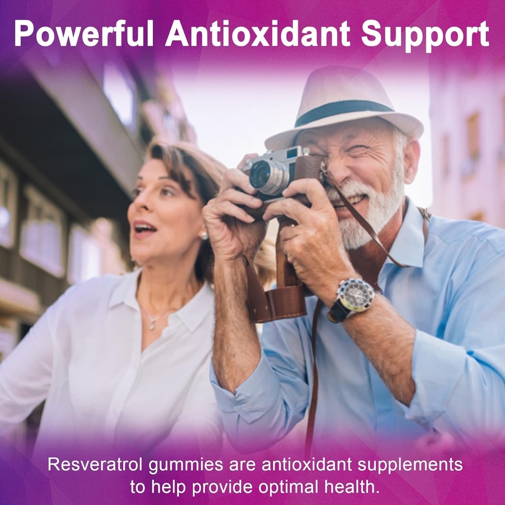 Resveratrol Supplement 1500mg - Resveratrol Gummies Supports NAD⁺, NMN & NMNH Synergy, with Quercetin, Grape Seed, Acai Berries Extracts for Antioxidant, Healthy Aging & longevity, Skin, Brain - 2Pcs 5