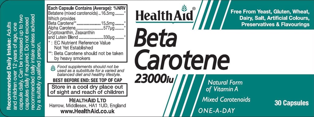 Health Aid Beta-Carotene (Natural) 15mg 30 Capsules 3