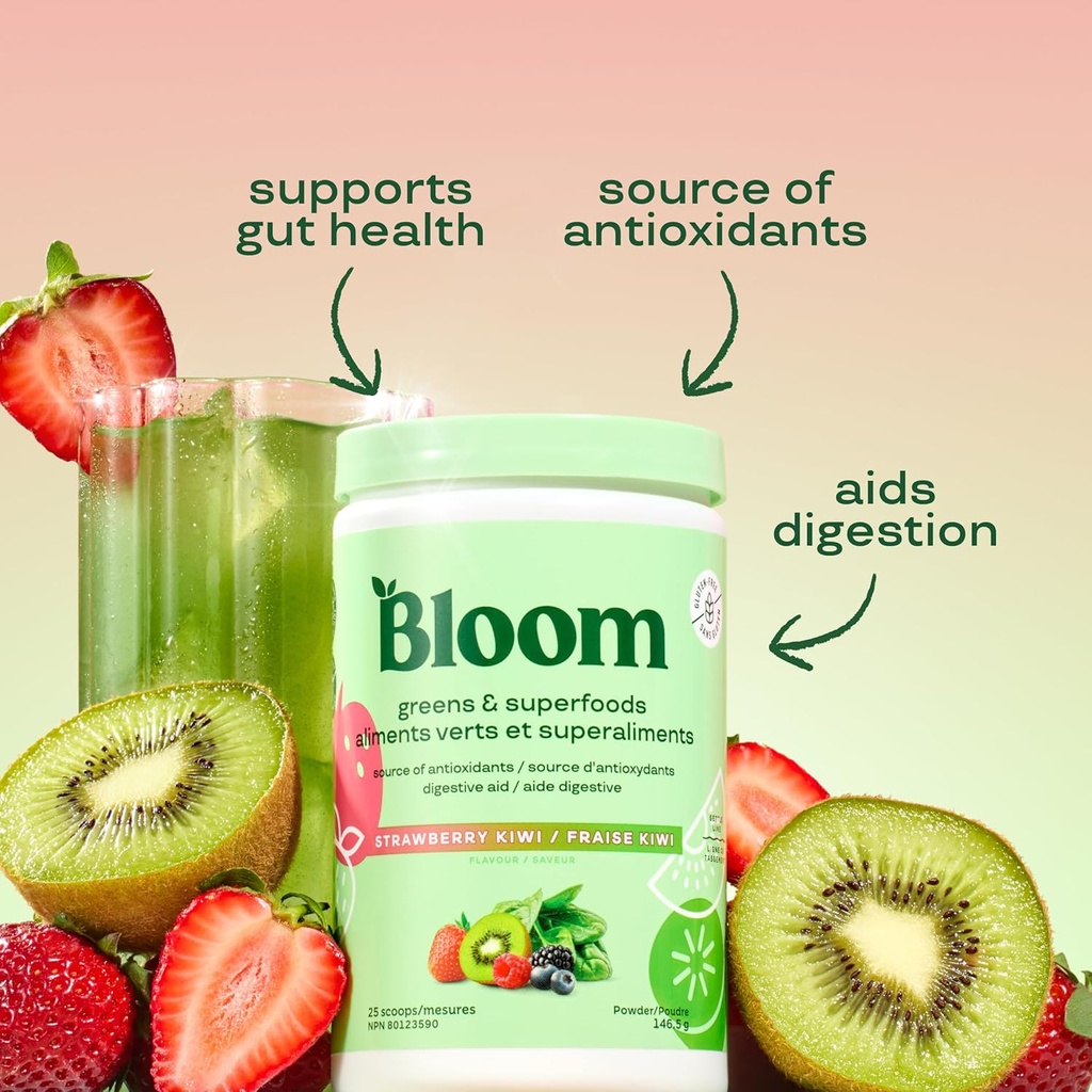 Bloom Nutrition Greens and Superfoods Powder Packets for Digestive Health, Greens Powder, Digestive Enzymes, Probiotics, Spirulina, Chlorella for Bloating & Gut Support, 15 Stick, Strawberry Kiwi 4