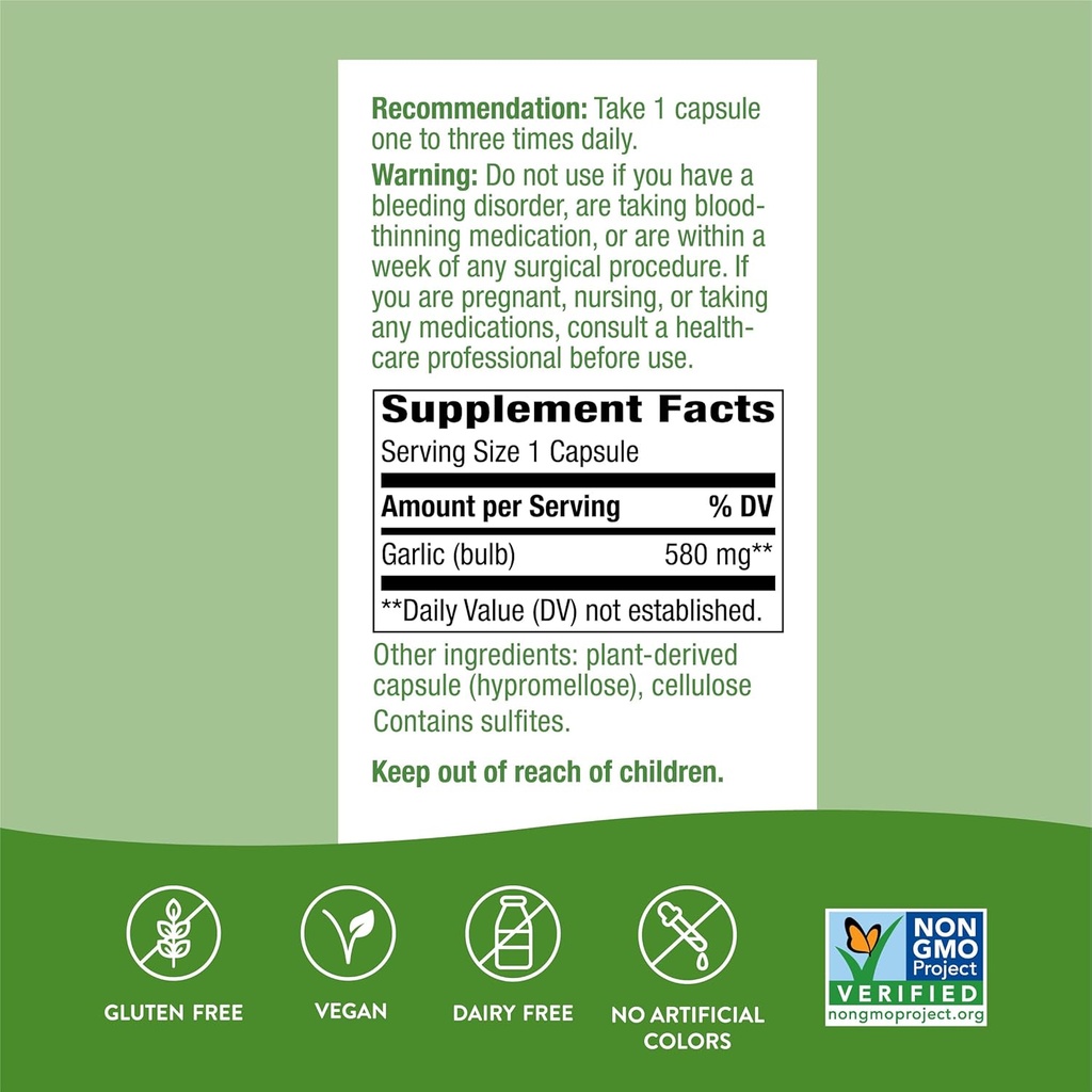 Nature's Way Garlic Bulb, Supports Heart Health*, 100 Vegan Capsules (Pack of 2) 5