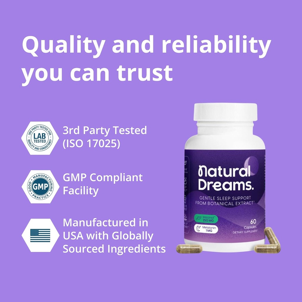 Univera 1mg Melatonin, Natural Dreams, Botanical & Herbal Ingredients, Support Sleep Quality, Refresh Morning, 250mg Maizinol, Sleep Aid (60 Capsules, 30 Day Supply) 3