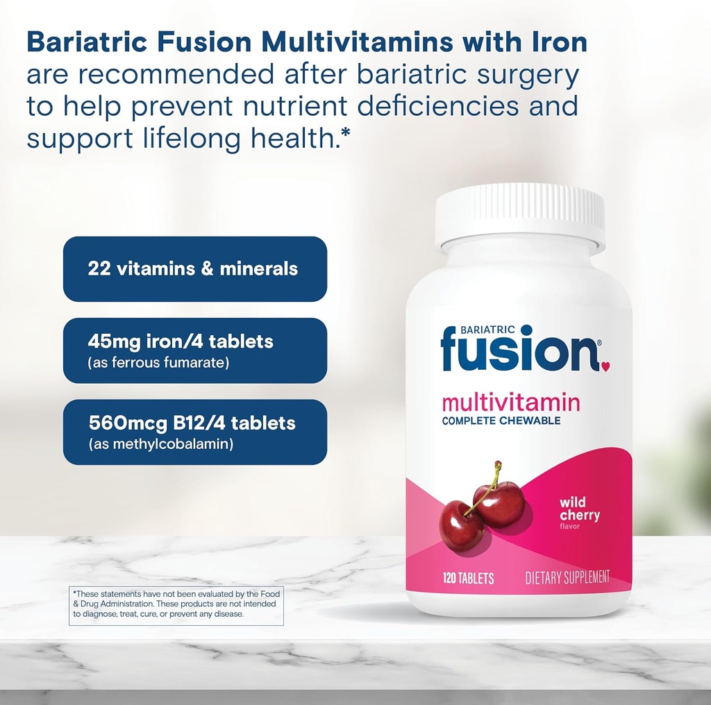 Bariatric Fusion Bariatric Multivitamin with Iron Complete Chewable | Wild Cherry | Post Bariatric Vitamins for Gastric Bypass and Sleeve Gastrectomy | One Month Supply 6